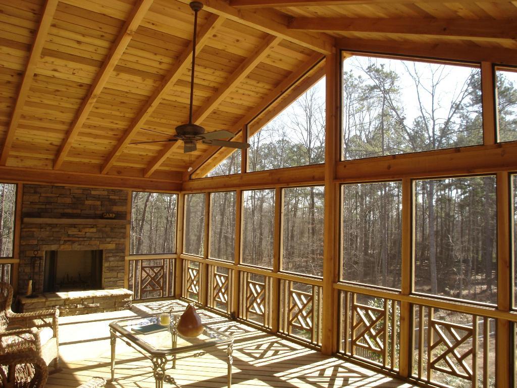 Interior of gable roof screened porch â€